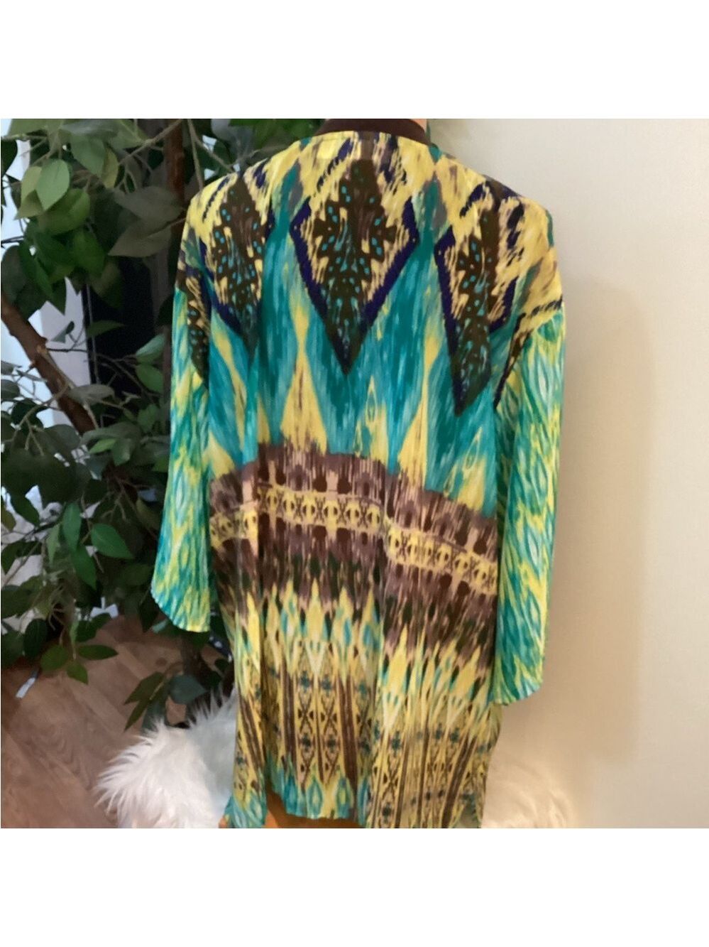 Kim Rogers Woman Multicolor Ikat Print semi sheer kimono 3X - Picture 11 of 11
